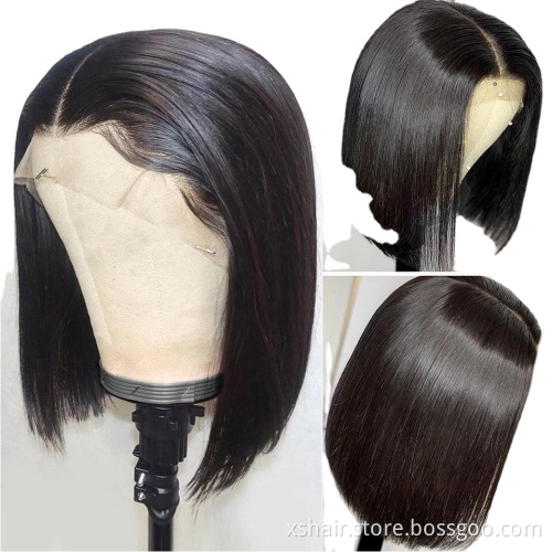 Human Hair Red Short Bob 13x4 Lace Front Black Human Hair Wigs For Black Women Colored Short Straight Wig
